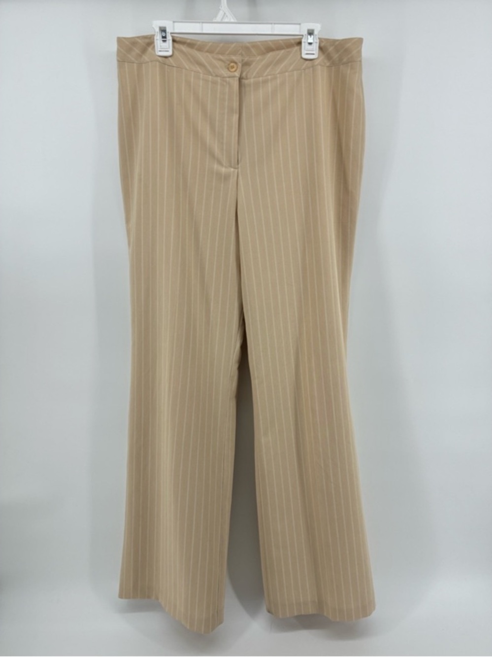 Cleo Beige Pinstripe Wide Leg Pants Dress Office Business Casual Formal